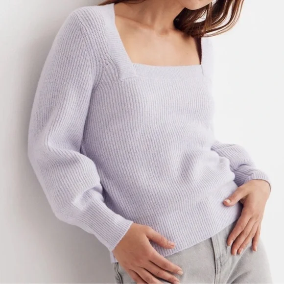 Madewell Melwood Square Neck Wool Blend Sweater in Coziest Yarn Lilac Small - Picture 1 of 10